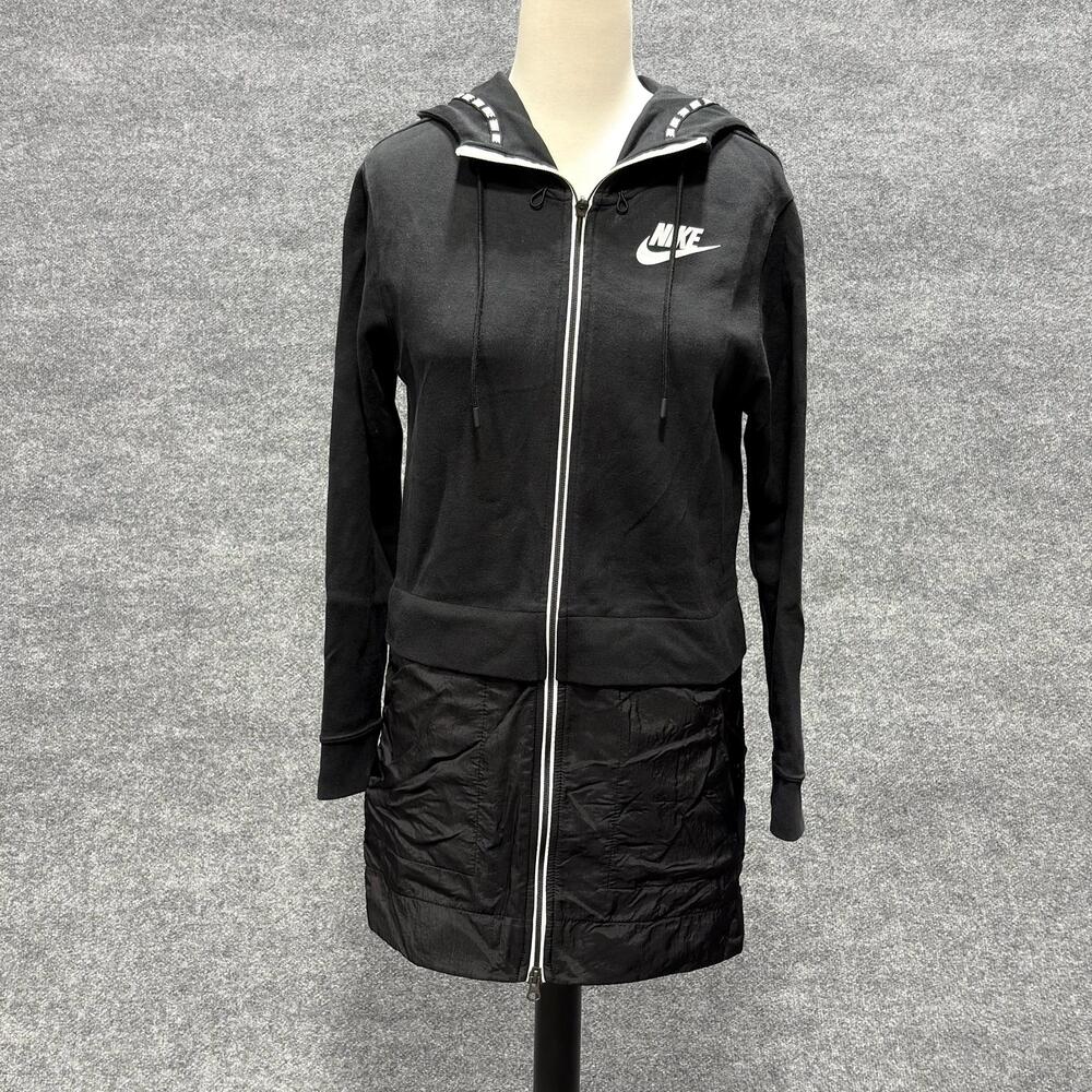 Nike Hoodie Womens XS Black Full Zip Longline Fleece Nylon Skirt Jacket Athletic